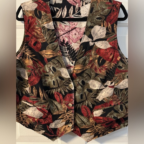 90’s Floral Fall Leaves Button Up Vest Grannycore Teachercore Preppy VTG Friends - Picture 6 of 11